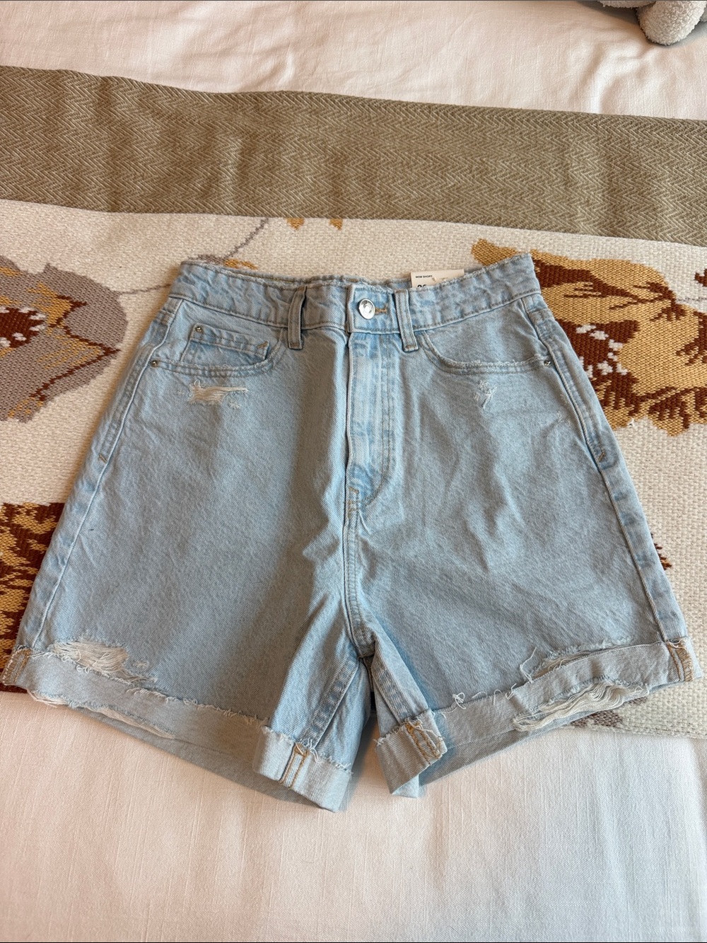 Zara Light Blue Denim Jean Shorts with Rolled Hem